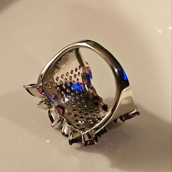 4.66 CTW Raspberry Rhodolite Rhodium Over Sterling Cocktail Ring Size 8 R1P23 - Picture 9 of 12
